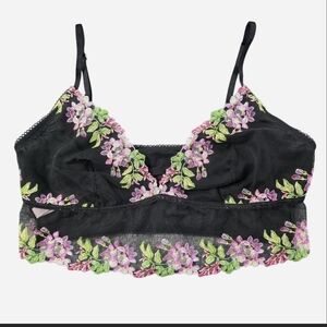 Victoria's Secret Black Bralette with Pink and Green Floral Accents
